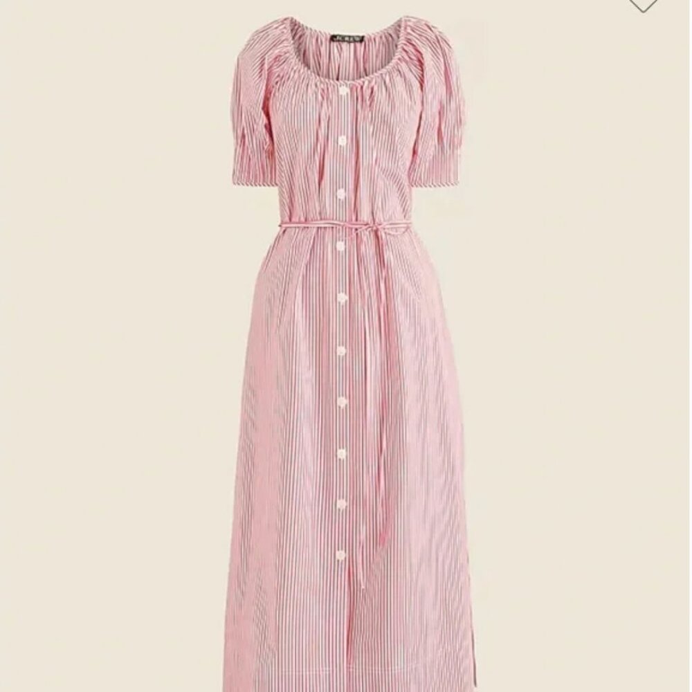 J. Crew Red And White Stripe Button Front Midi Dr… - image 4